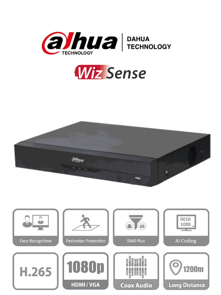 DAHUA XVR5108HE-I3 - DVR de 8 Canales 5 Megapixeles Lite/ WizSense/ H.265+/ 8 Canales +4 IP/ Hasta 12 Ch IP/ 1 Canal de Reconocimiento Facial/ SMD Plus/ Protección Perimetral/ 1 Puerto SATA/ 8&3 E&S de Alarmas/ 8 Entradas de Audio/ IoT&POS/ #VolDH DAHUA XVR5108HE-I3 - DVR de 8 Canales 5 Megapixeles Lite/ WizSense/ H.265+/ 8 Canales +4 IP/ Hasta 12 Ch IP/ 1 Canal de Reconocimiento Facial/ SMD Plus/ Protección Perimetral/ 1 Puerto SATA/ 8&3 E&S de Alarmas/ 8 Entradas de Audio/ IoT&POS/ #VolDH